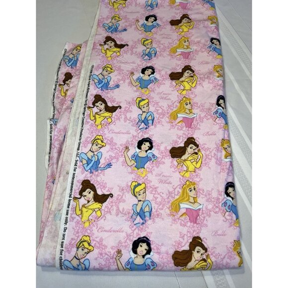 Vintage Disney Princess Cinderella Belle Snow White Pink Fabric 82”x42” Cotton - Picture 4 of 4